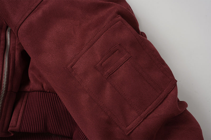 Bomber en suédine avec capuche en fausse fourrure – Manteau d’hiver oversize