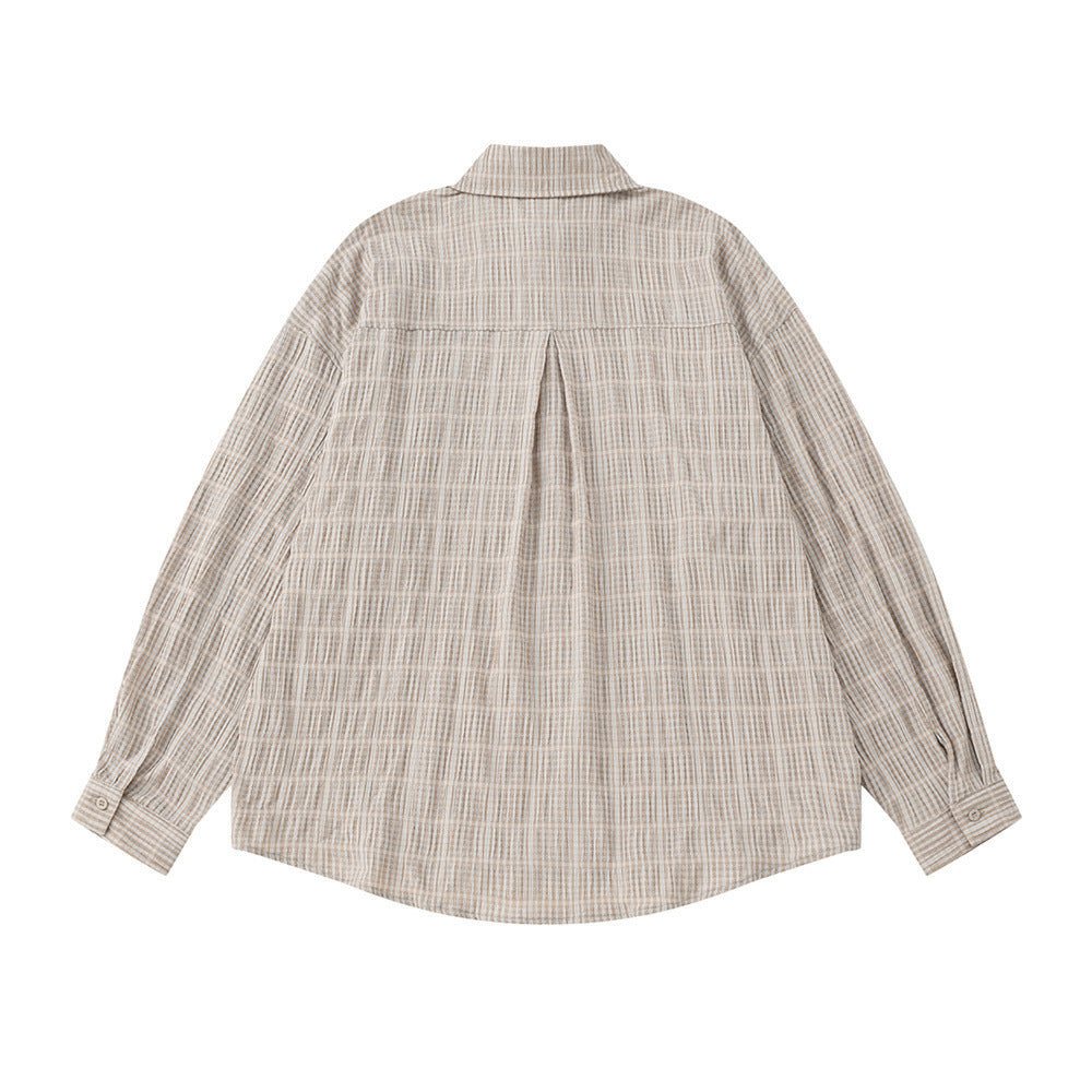 Men's Plaid Textured Long-Sleeve Oversized Button-Up Shirt