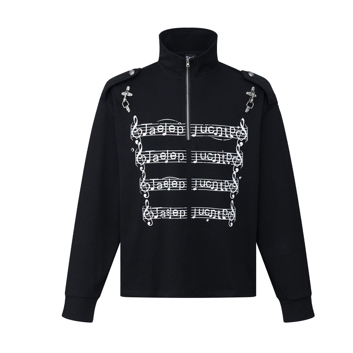 Chemise légère à manches longues, col montant, demi-zip, imprimé partition et chaîne