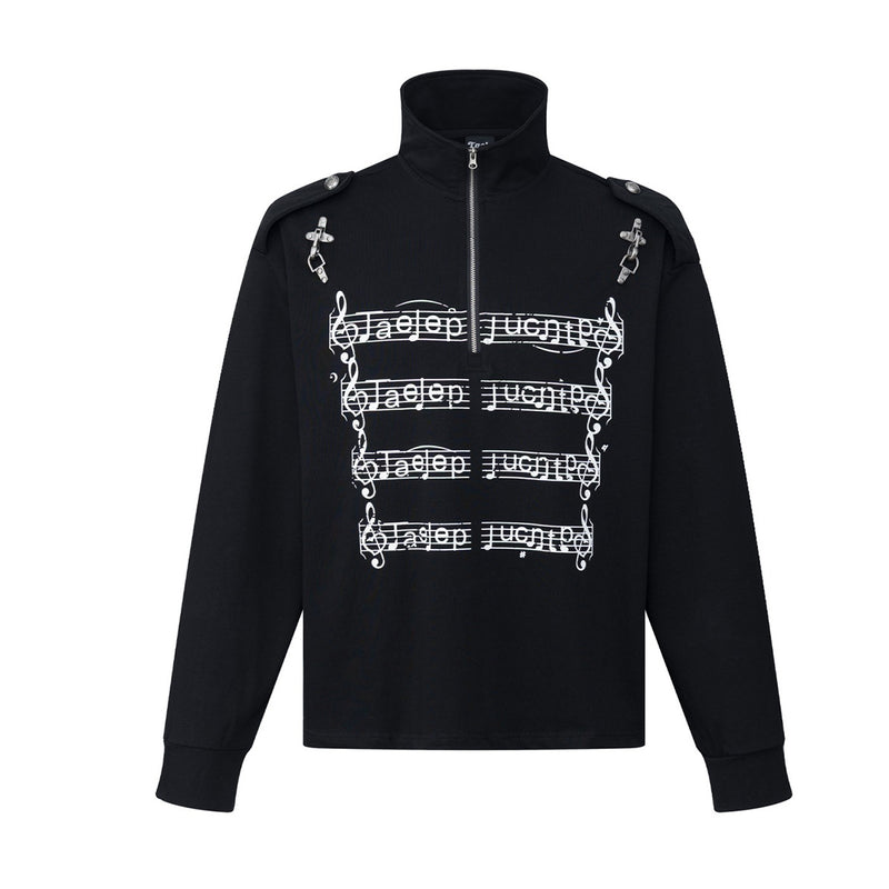 Chemise légère à manches longues, col montant, demi-zip, imprimé partition et chaîne