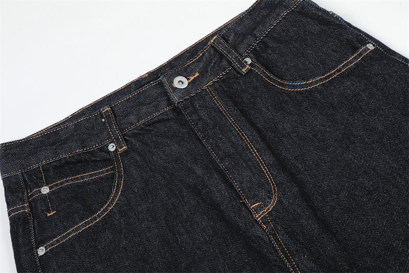 Wide-Leg Raw Denim Jeans – High Street Diagonal Seam Detail
