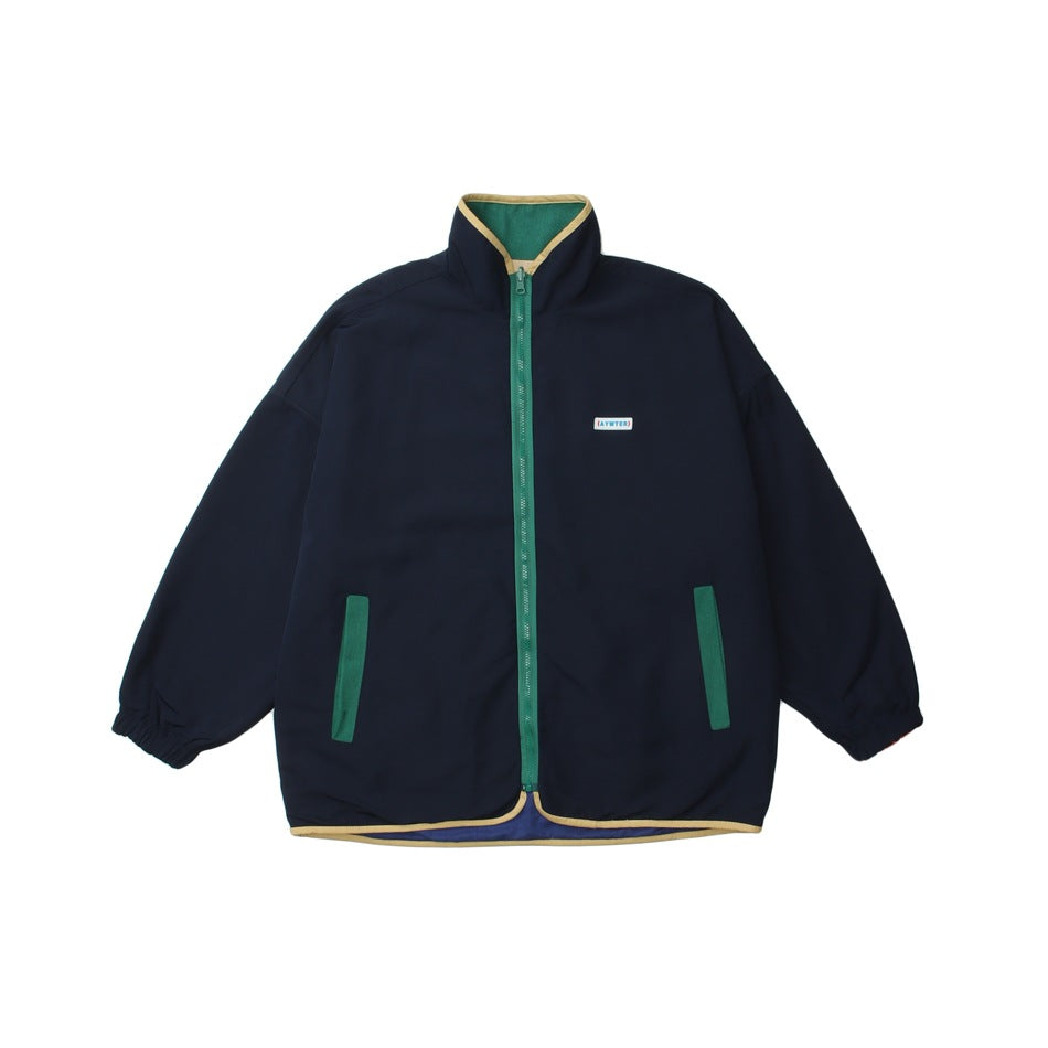 Colorblock Reversible Zip-Up Jacket — Stand Collar, Oversized Fit