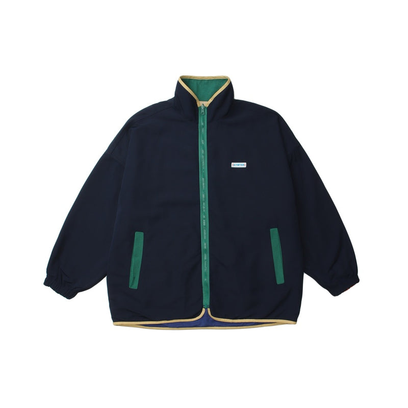 Colorblock Reversible Zip-Up Jacket — Stand Collar, Oversized Fit