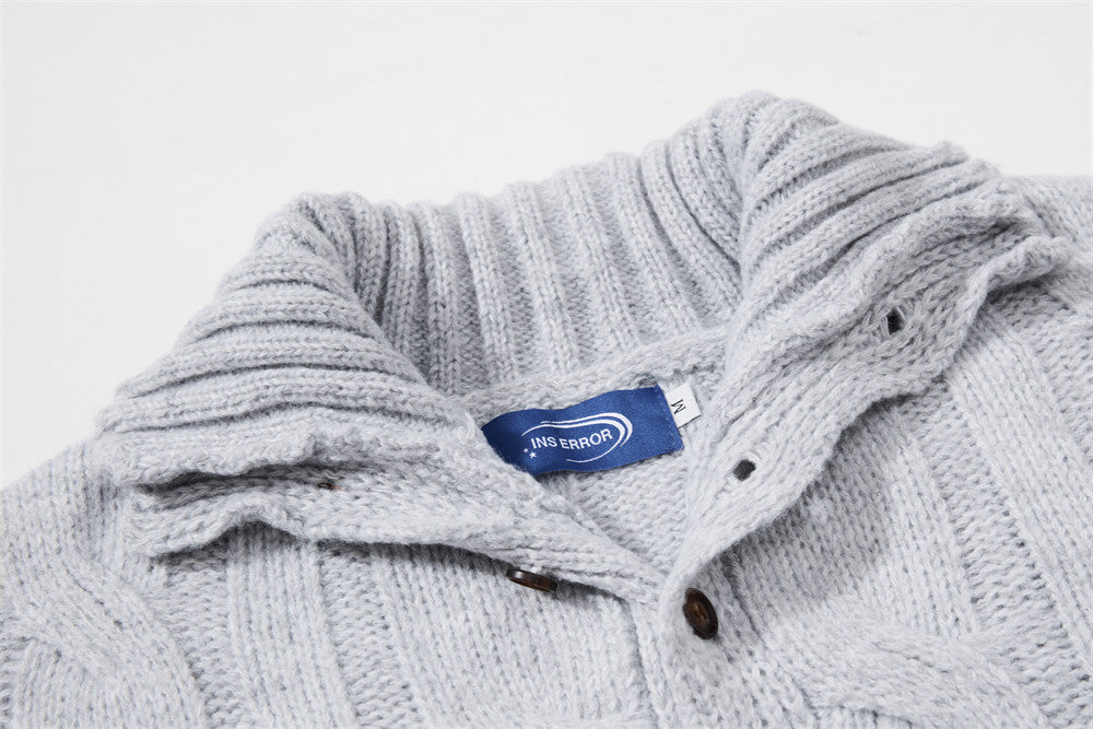 Pull homme en maille torsadée à col montant zippé – Pull oversize à patte boutonnée