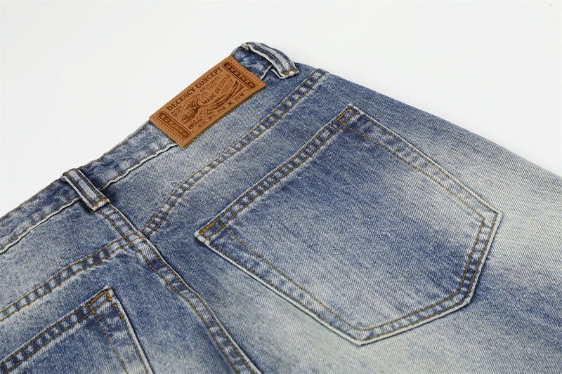 Jean flare homme bleu délavé à clous – Denim vintage délavé à jambe large
