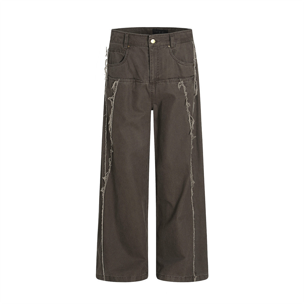 Wide-Leg Frayed Seam Pants – Deconstructed Streetwear Trousers