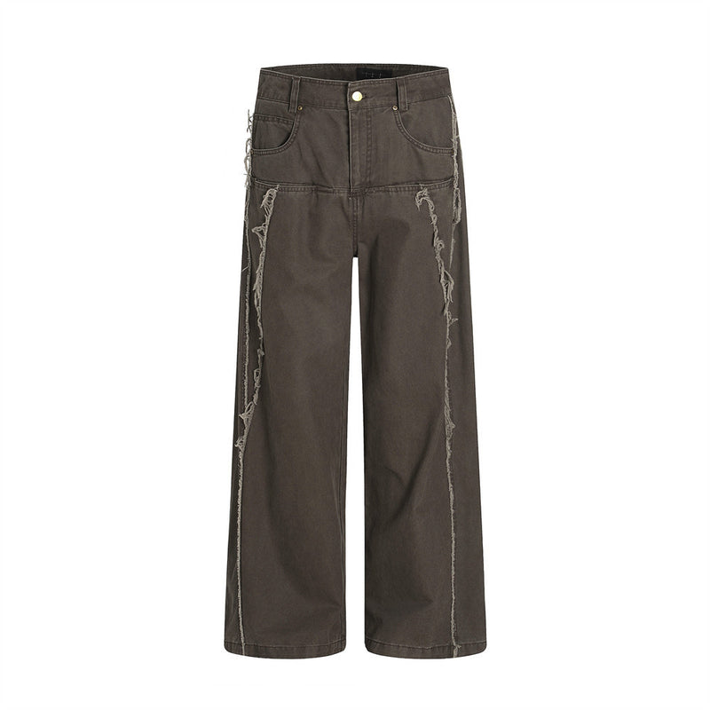 Wide-Leg Frayed Seam Pants – Deconstructed Streetwear Trousers