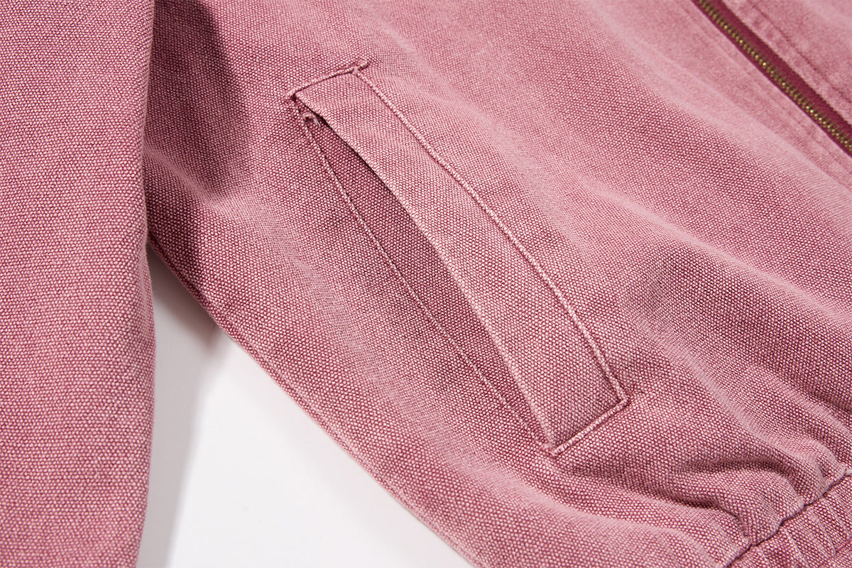 Chaqueta de lona lavada workwear con cuello de pana – Estilo barn de corte cuadrado