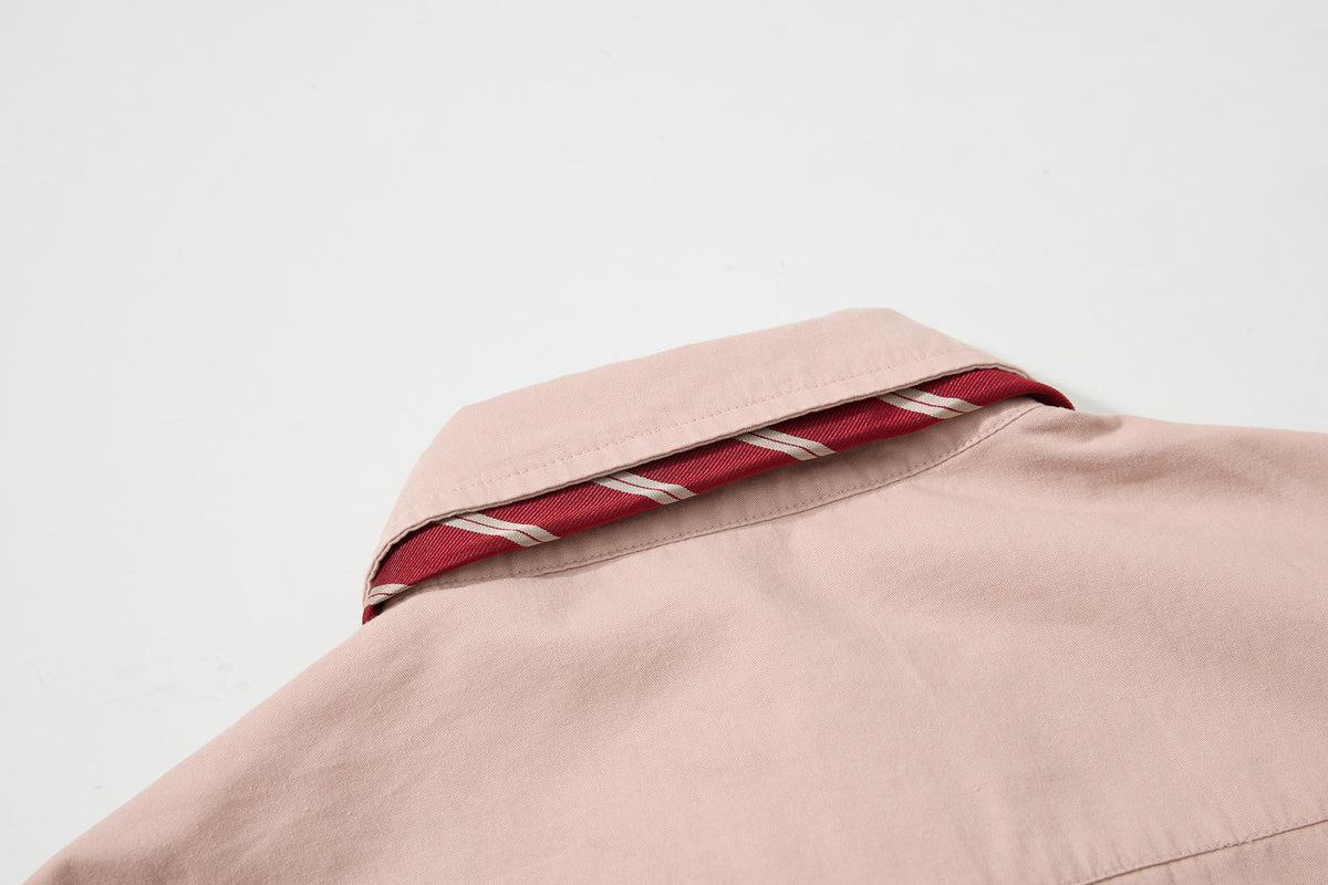 Tan Long Sleeve Shirt with Detachable Tie – Heart & Hook Embroidered Campus