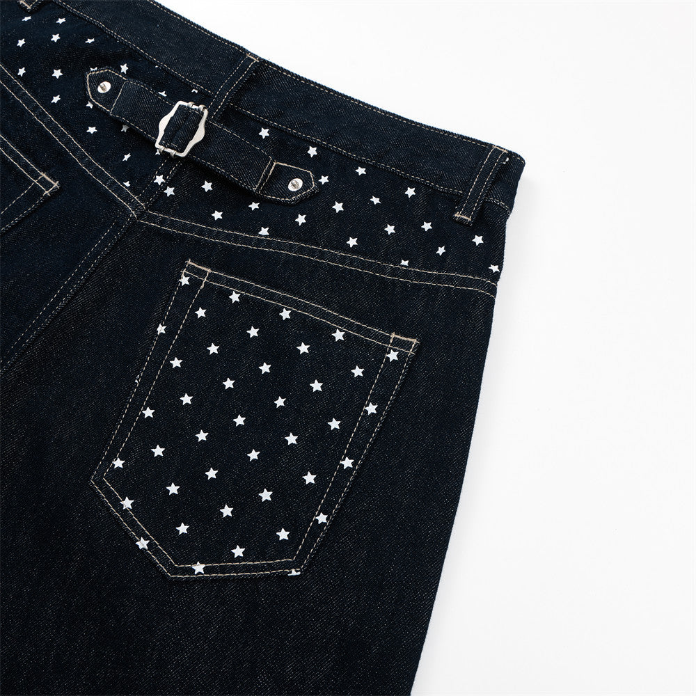 Jean homme wide leg délavé foncé avec détail de broderie étoile