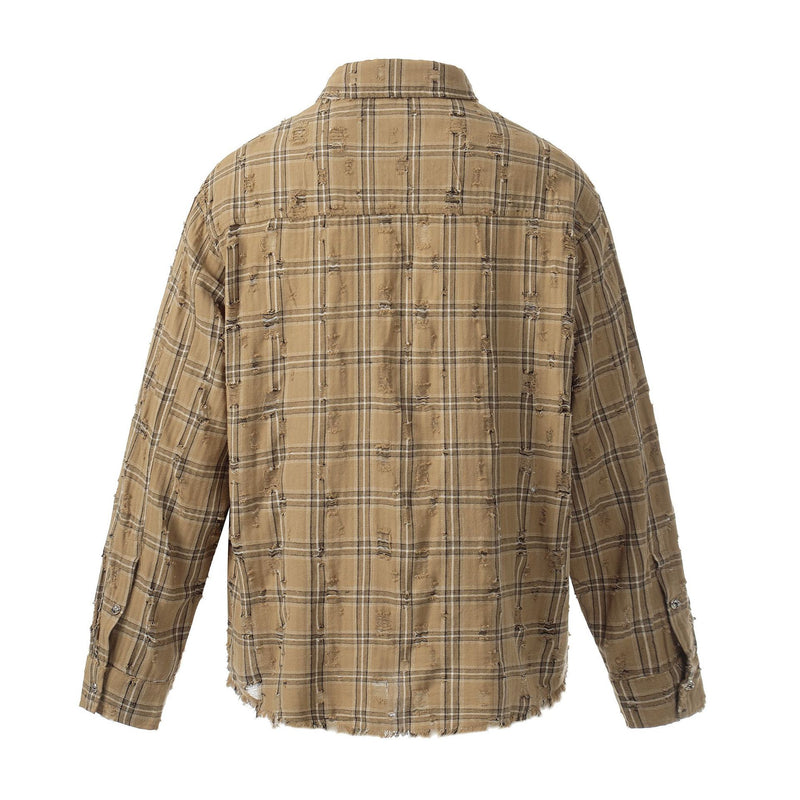 Surchemise en flanelle à carreaux délavée et usée – Veste-chemise vintage à manches longues