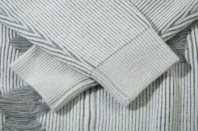 Distressed Knit Zip-Up Cardigan Jacket – Reversible Ribbed Sweater Coat