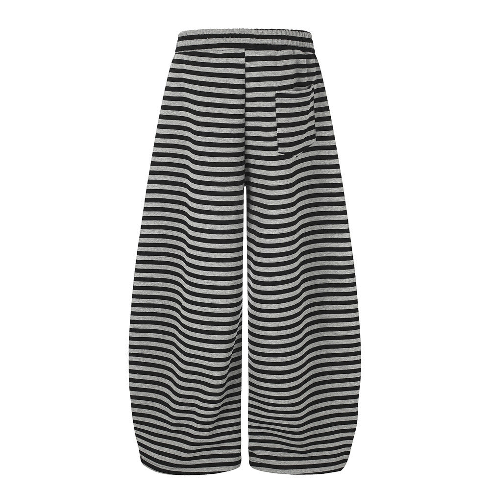 Gestreifte Wide-Leg-Hose mit Motiv-Patches – Relaxed-Fit-Hose mit Kordelzug