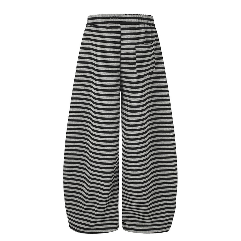 Gestreifte Wide-Leg-Hose mit Motiv-Patches – Relaxed-Fit-Hose mit Kordelzug