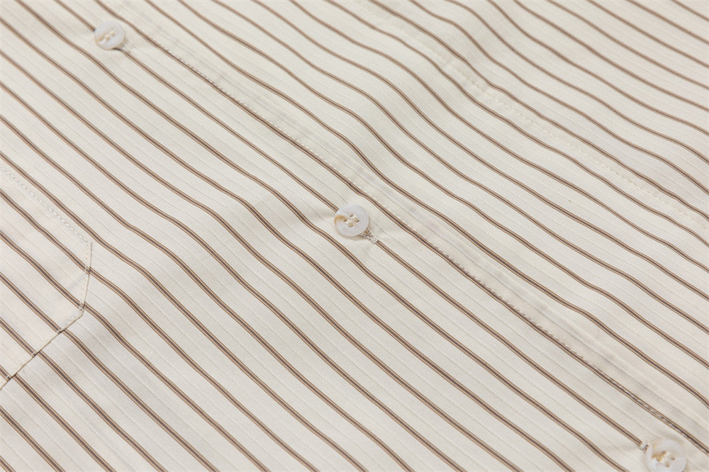 Men's Brown Striped Long Sleeve Shirt – Oversized Double-Layer Collar