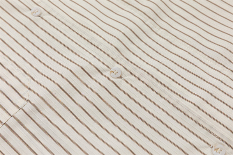 Men's Brown Striped Long Sleeve Shirt – Oversized Double-Layer Collar