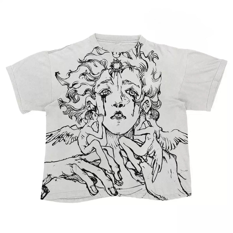 Vintage Wash Weeping Angel Baroque Oversized Graphic T-Shirt