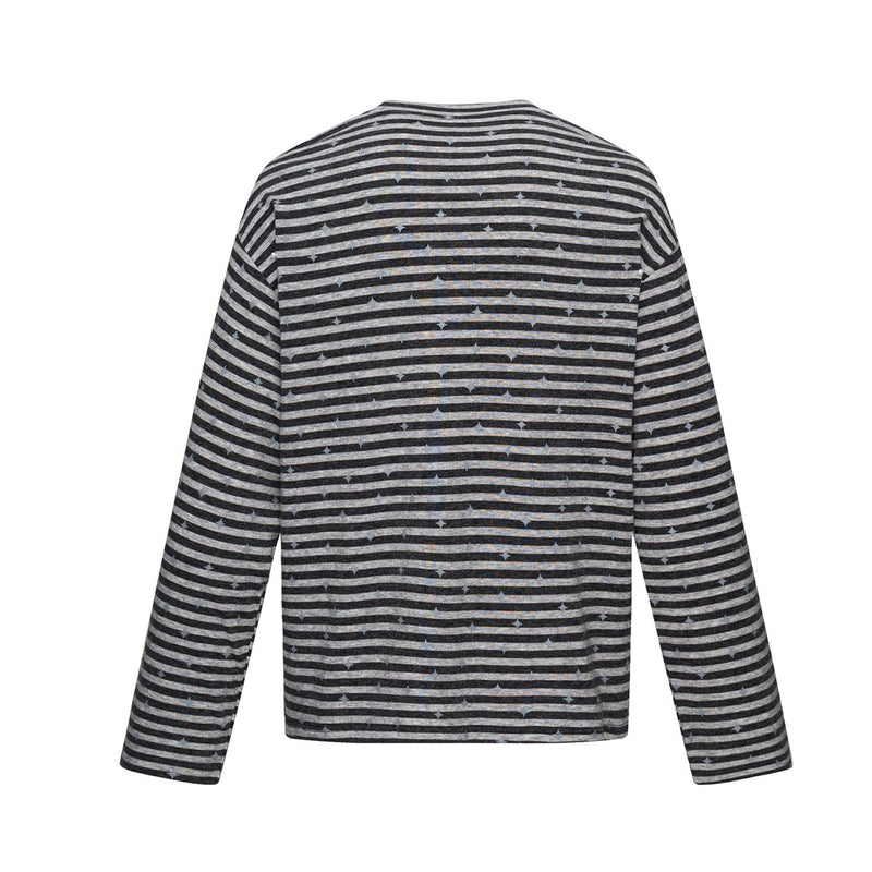 Langarmshirt mit Streifen und Sternprint sowie Rock-Lippen-und-Zunge-Grafik