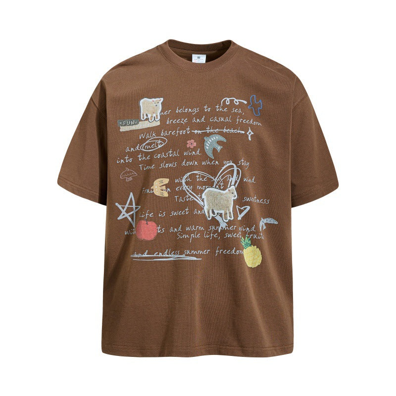 Summer Freedom Graphic T-Shirt | Sheep & Fruit Print Oversized Tee