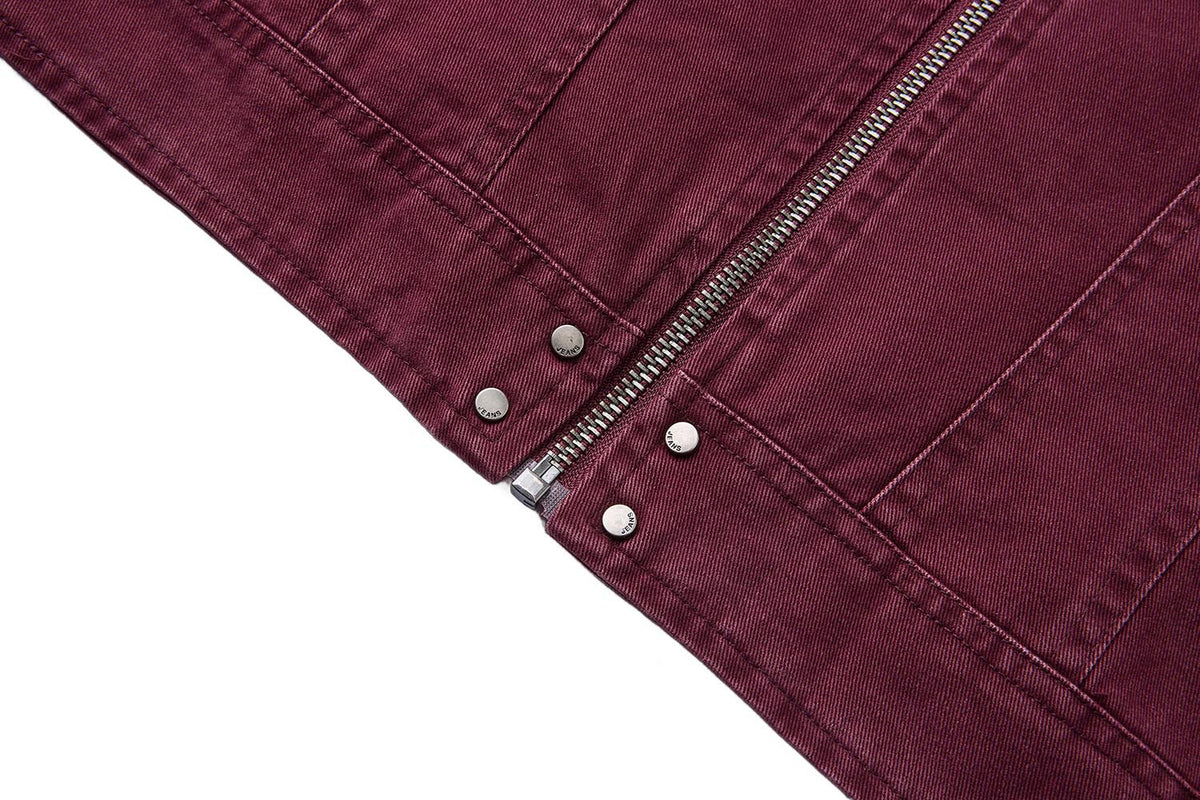 Washed Denim Moto Jacket – Studded Deconstructed Biker Style