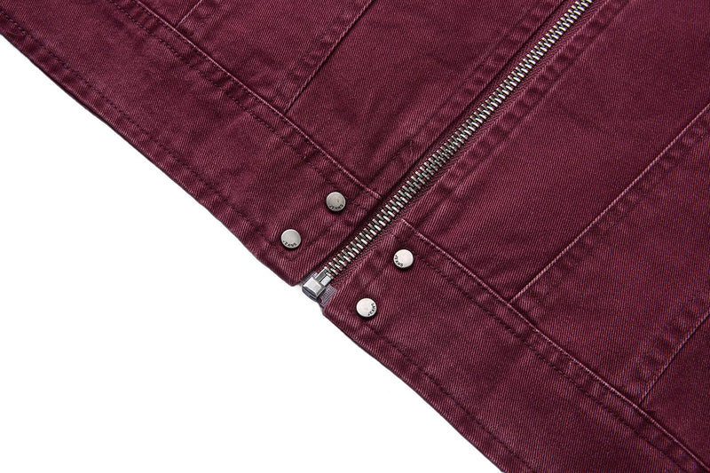 Washed Denim Moto Jacket – Studded Deconstructed Biker Style