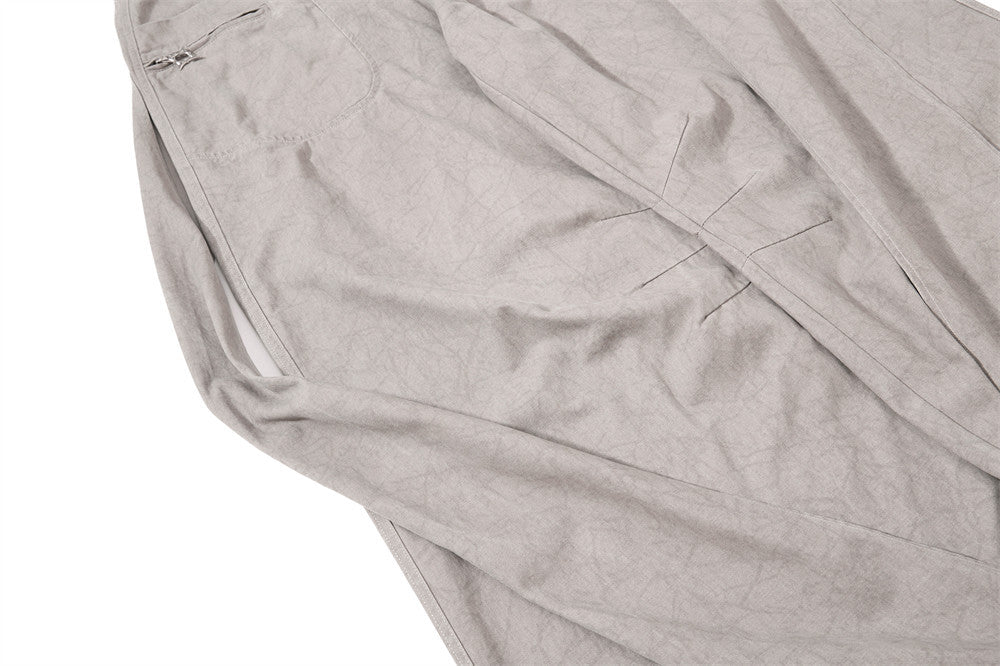 Wide-Leg Pleated Drape Pants – Acid Wash Baggy Trousers with Zip Pockets