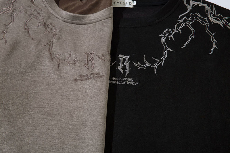 Oversized Gothic-T-Shirt mit Dornenstickerei – Kurzarmshirt im American-Streetwear-Stil