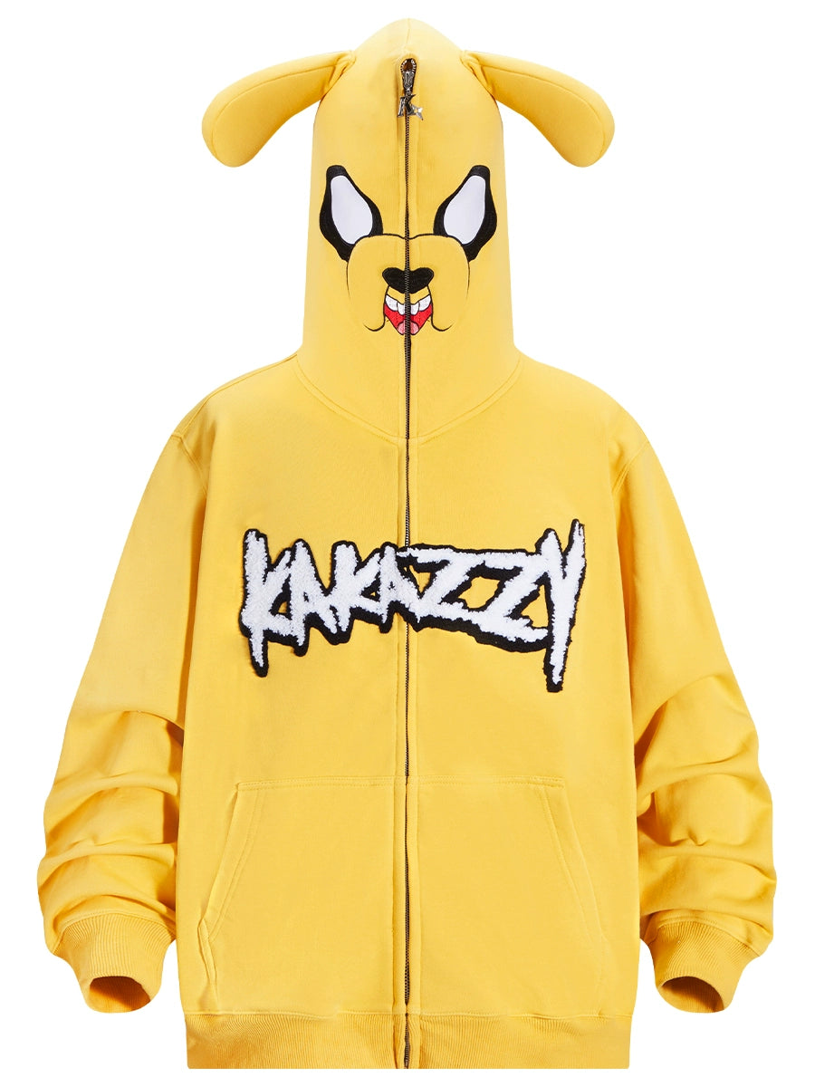 Kawaii Yellow Dog Hoodie - 400GSM Cotton Oversized Zip-Up Hoodie for Anime Streetwear Fans