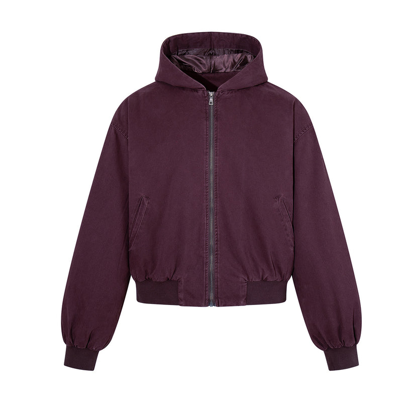Cazadora bomber oversize con capucha – Prenda acolchada de algodón lavado
