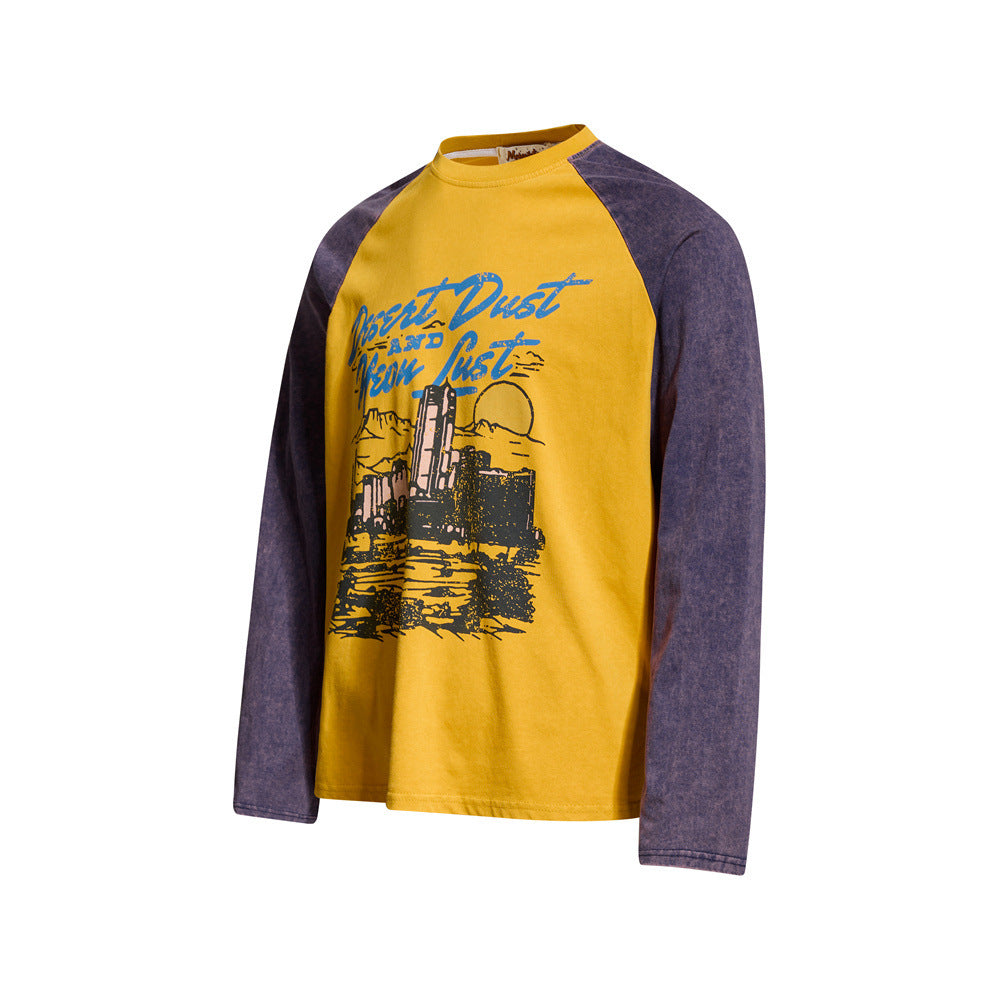 Men's Long Sleeve Tee Desert Dust & Neon Lust Raglan Graphic Shirt