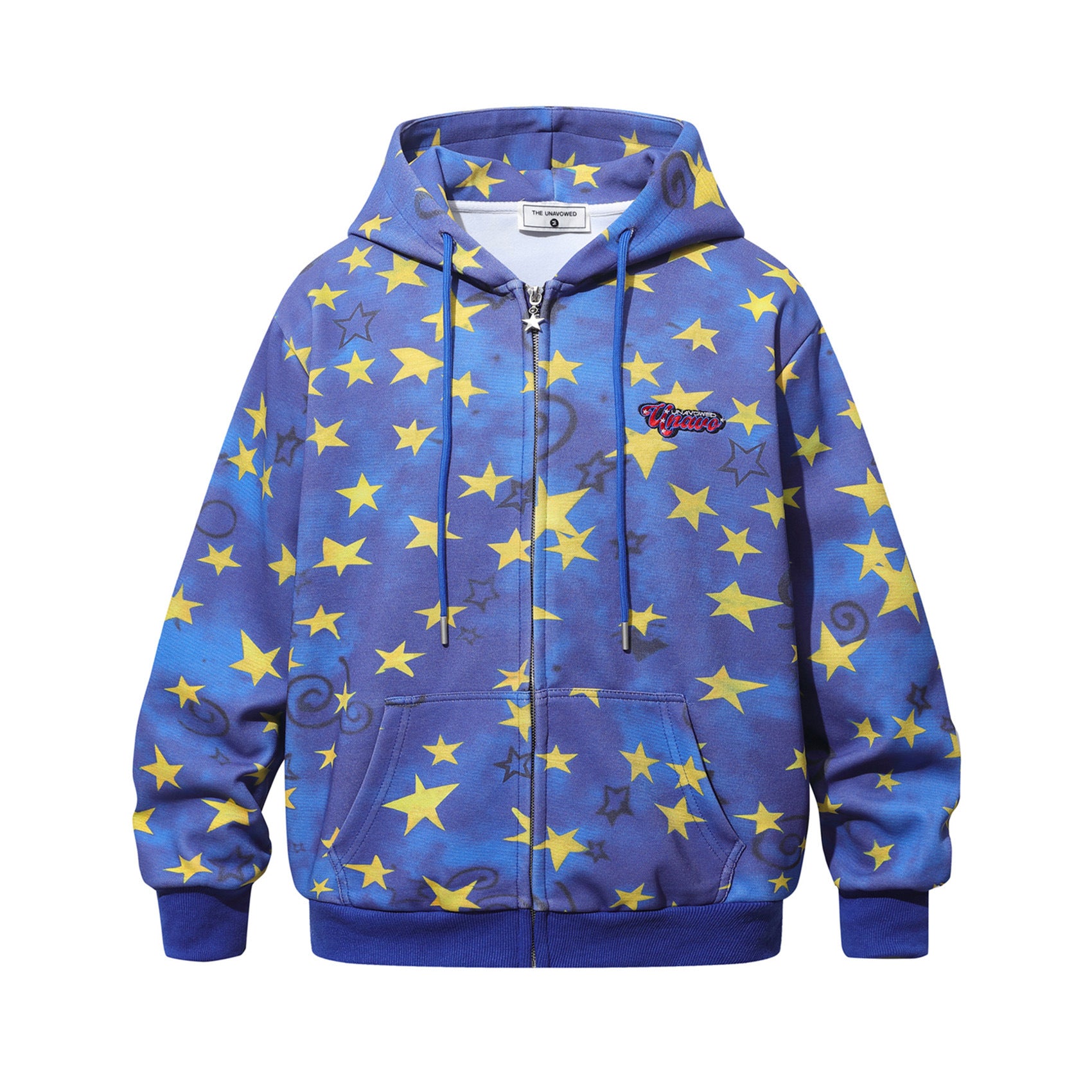 Thick Zip-Up Hoodie Allover Star Print with Embroidered Script Logo