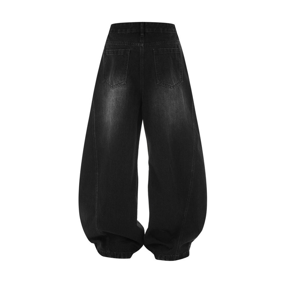 Men's Punk Wide-Leg Jeans with Metal Eyelet Detail – Deconstructed Baggy Denim