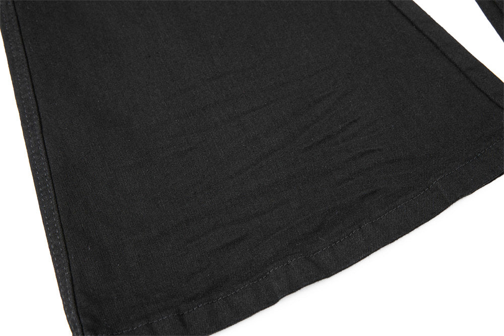 Men's Black Double Waistband Bell Bottom Flare Jeans with Diagonal Zipper