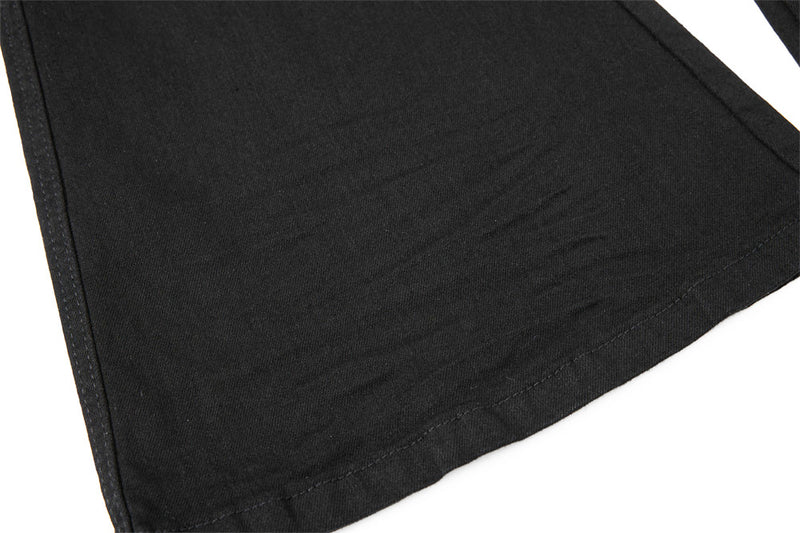 Men's Black Double Waistband Bell Bottom Flare Jeans with Diagonal Zipper