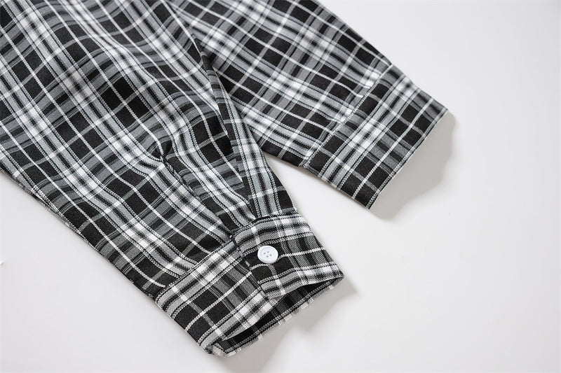 Men's Plaid Long Sleeve Shirt with LUCK Star Letter Patch