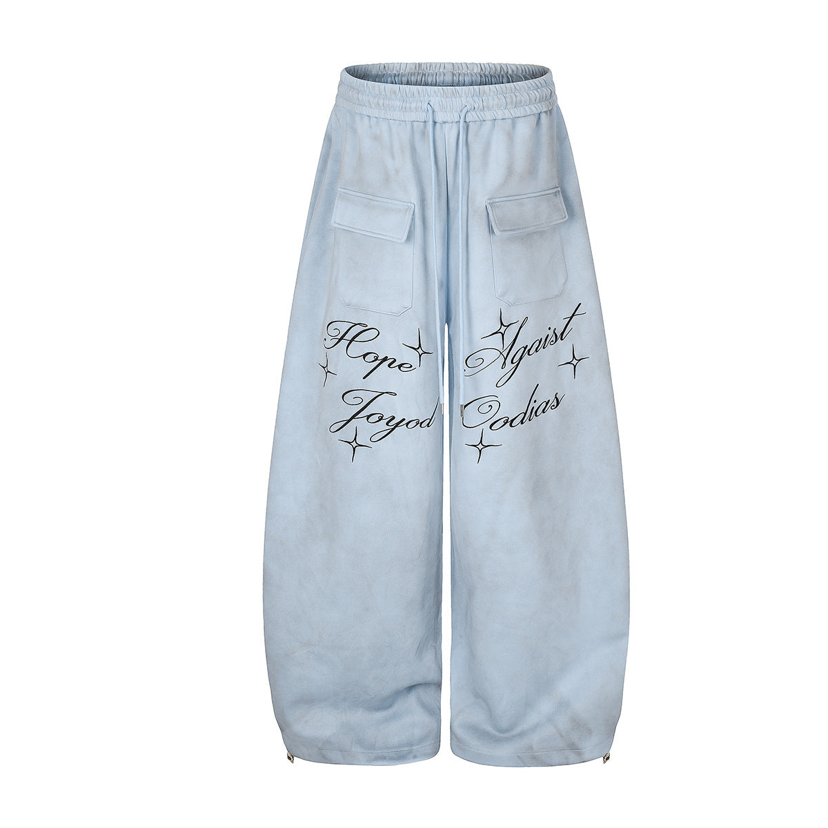 Pantalones de Chándal de Pierna Ancha con Estampado de Texto y Bolsillos Cargo