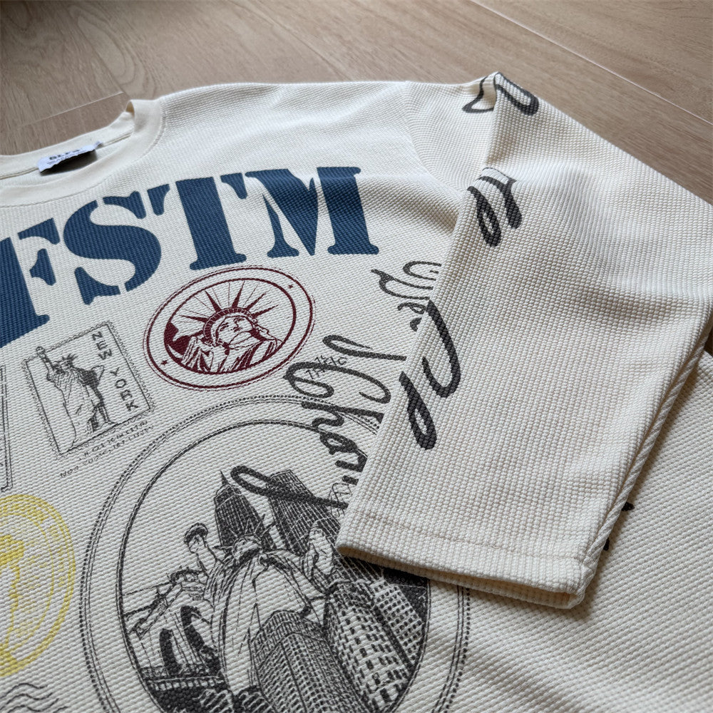GLFSTM New York Graphic Long-Sleeve Waffle-Knit Tee – Oversized Crew Neck