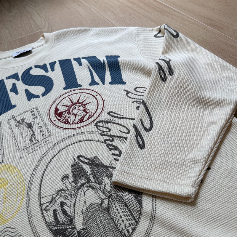 GLFSTM New York Graphic Long-Sleeve Waffle-Knit Tee – Oversized Crew Neck
