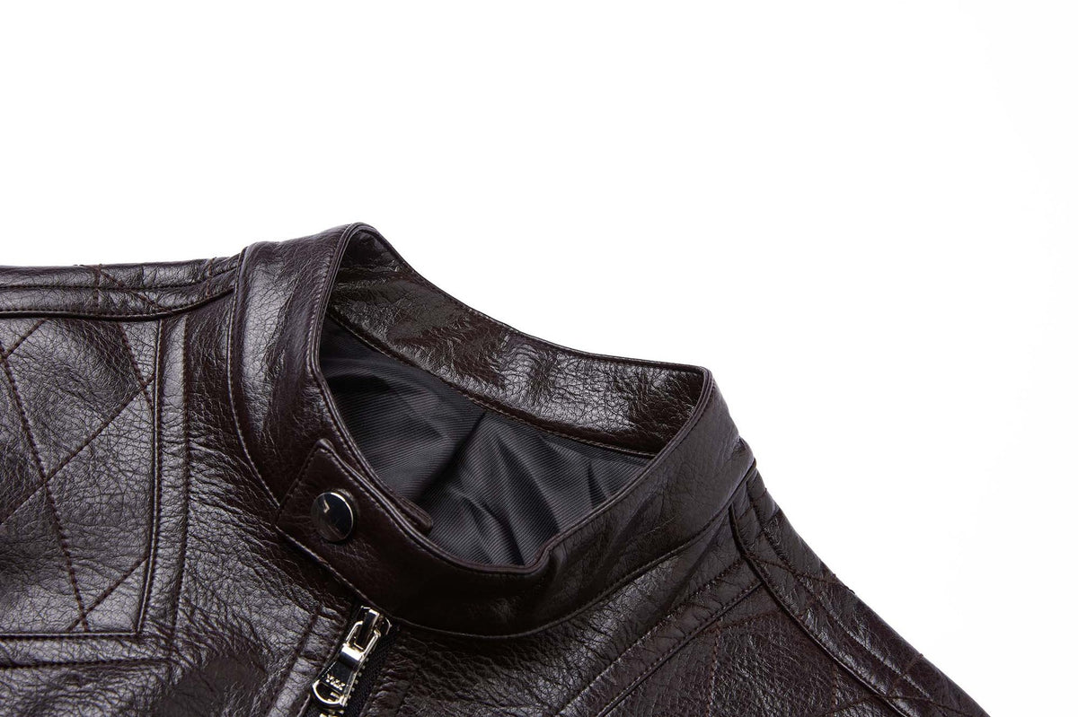 Faux Leather Moto Biker Jacket – Stand Collar with Zip Pockets