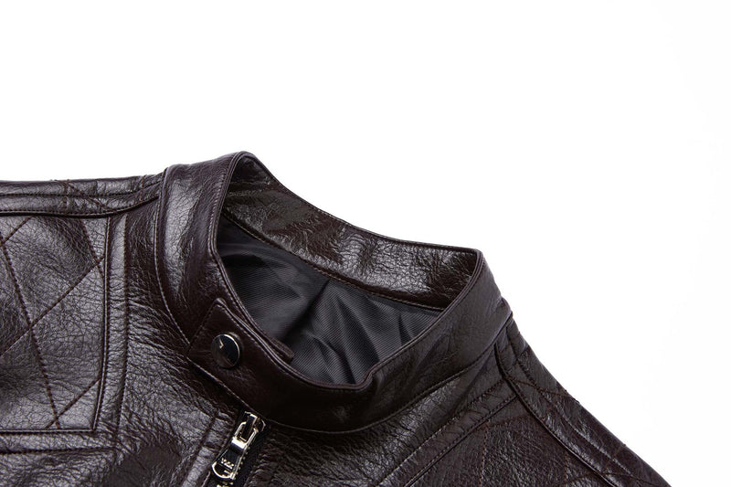 Faux Leather Moto Biker Jacket – Stand Collar with Zip Pockets