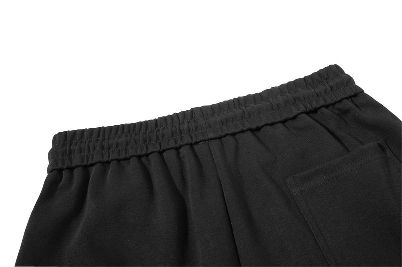 Black Baggy Wide-Leg Pants – Feather Trim & Rhinestone Script Detail