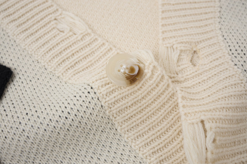Gilet Born Late 77 en maille délavée – Jacquard oversize high-street
