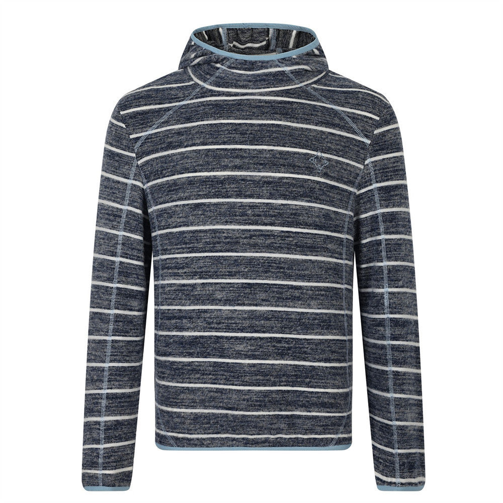 Sudadera con capucha de rayas para hombre, en azul marino y blanco, con costuras en contraste azul cielo y capucha fija
