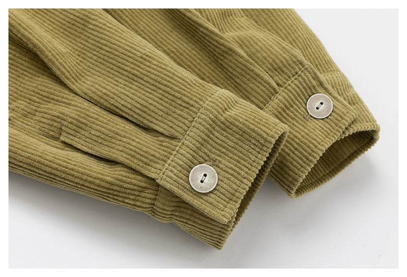 Corduroy Trucker Jacket — Oversized Fit, Floral-Lined, Olive Green