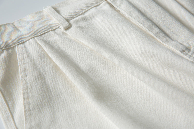 Wide-Leg Straight Casual Pants for Men — Relaxed Fit Pleated Denim Trousers