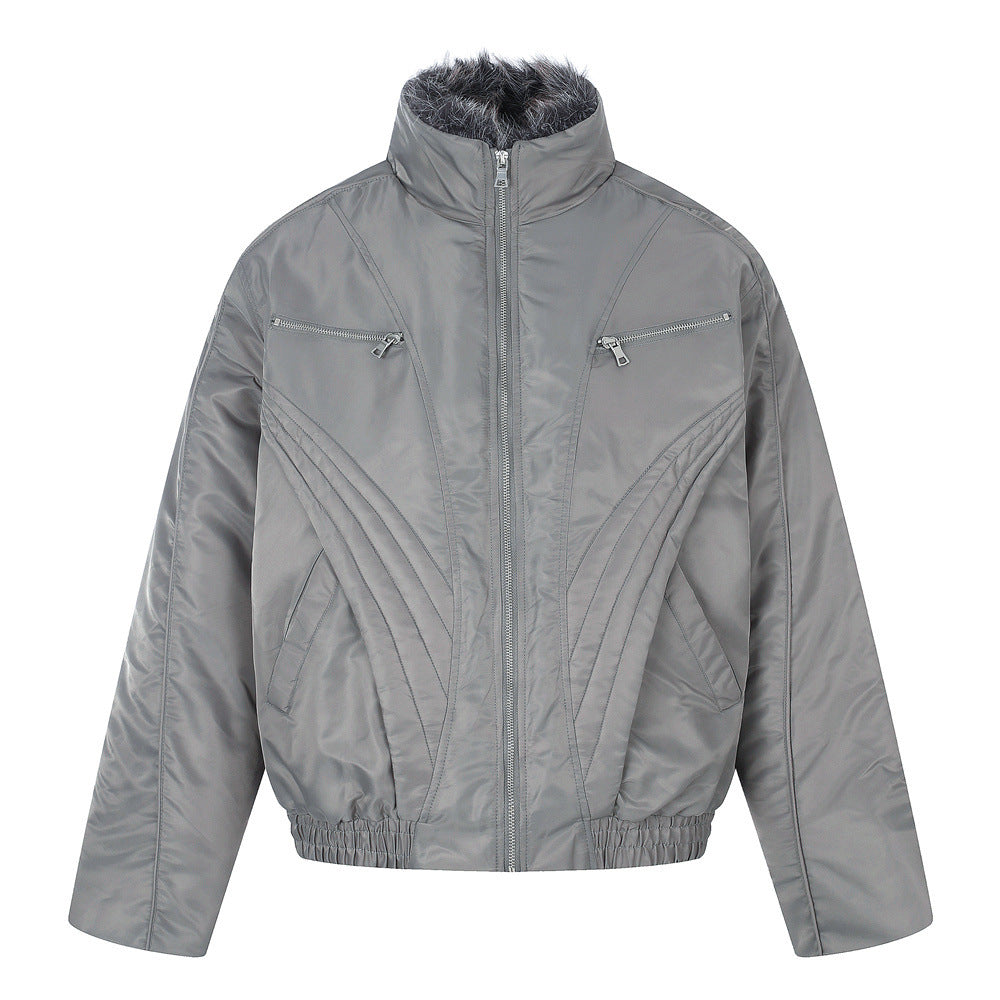 Faux Fur Collar Padded Bomber Jacket – Quilted Stitch Detail Men's Winter Coat