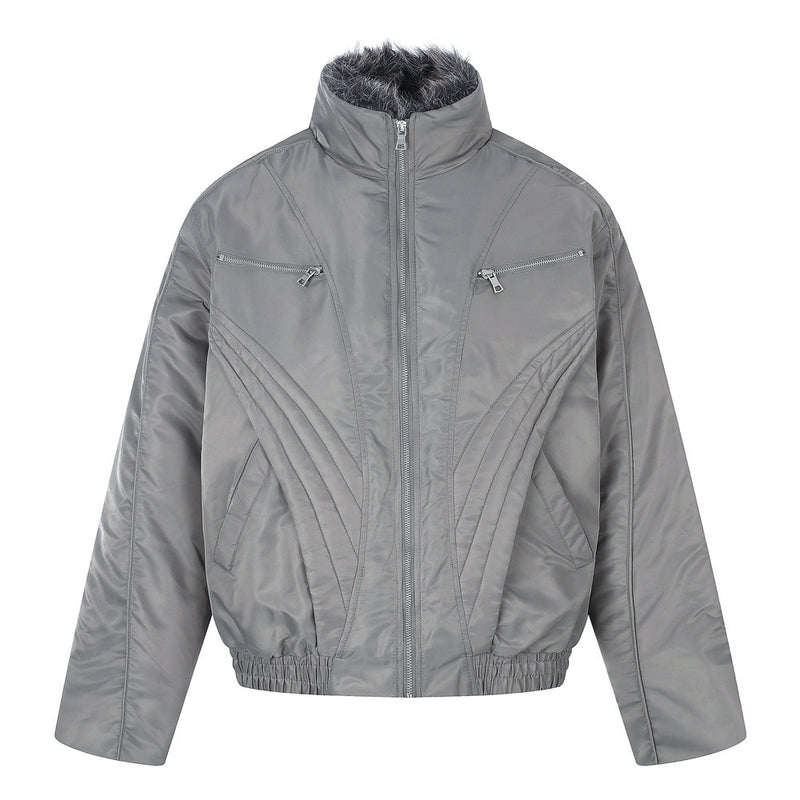 Faux Fur Collar Padded Bomber Jacket – Quilted Stitch Detail Men's Winter Coat