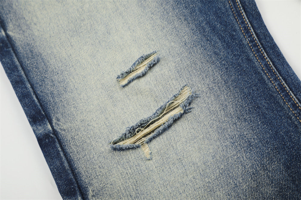 Wide Leg Distressed Jeans – Men's Vintage Wash Flare Denim Pants