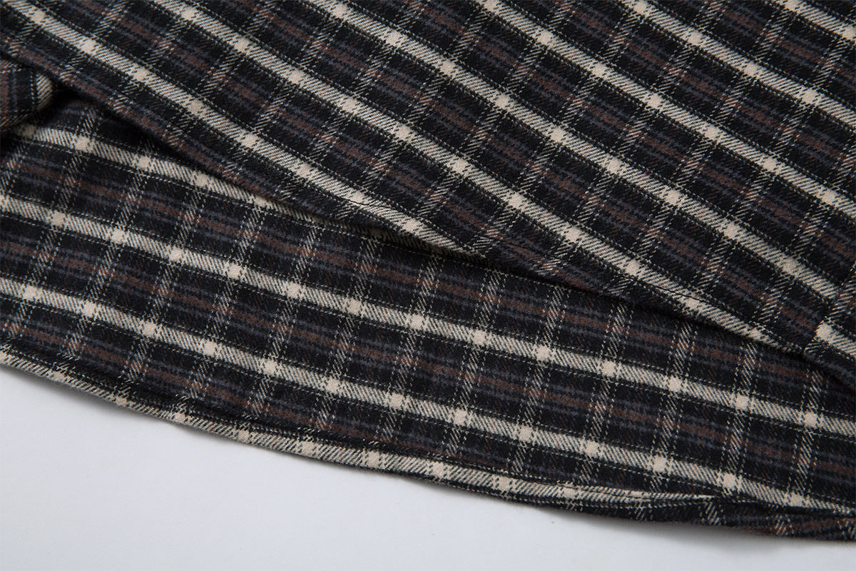 Chemise en flanelle à carreaux avec cravate amovible – Chemise noire oversize à carreaux boutonnée