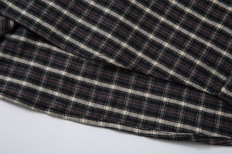 Chemise en flanelle à carreaux avec cravate amovible – Chemise noire oversize à carreaux boutonnée